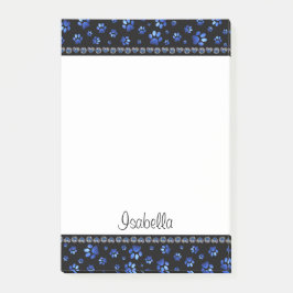 Anpassat namn, blå glitter hund tass post-it block