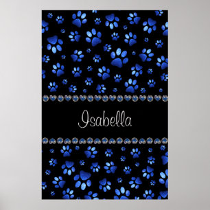 Anpassat namn, blå glitter hundklöar poster