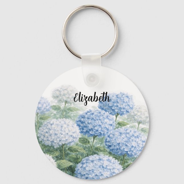 Anpassat Namn Blå Hortensia Målning Nyckelring (Framsida)