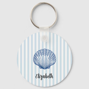 Anpassat Namn Blå Mussla Scallop-målning Rand Nyckelring