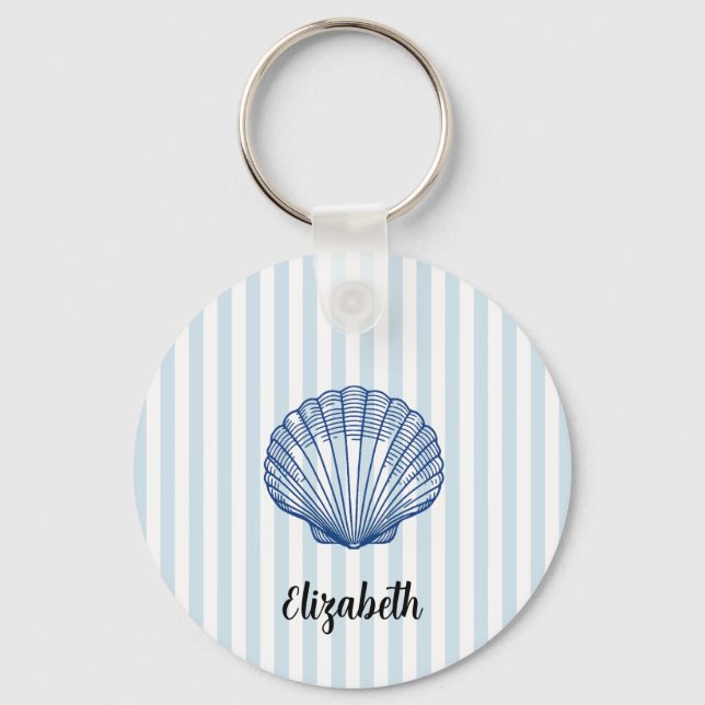 Anpassat Namn Blå Mussla Scallop-målning Rand Nyckelring (Framsida)
