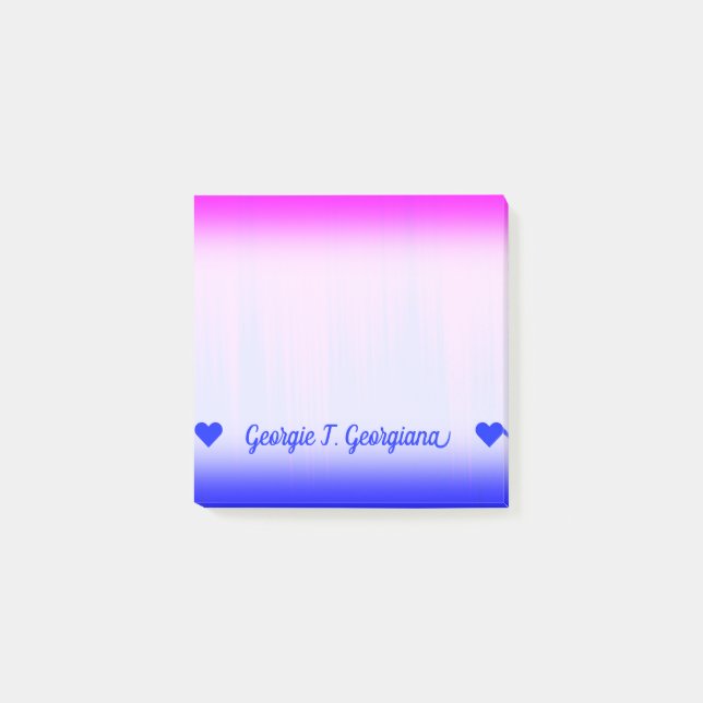Anpassat namn. Blå och Magenta Streaks Mönster Post-it Block (Framsida)
