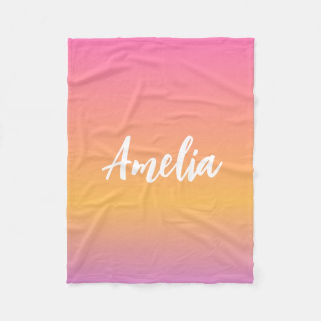 Anpassat namn Blanket Amelia Girls Kids Ombre Suns Fleecefilt (Framsidan)