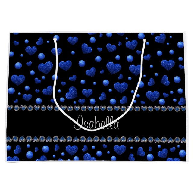 Anpassat namn, blått hjärta glitter mönster (Framsidan)