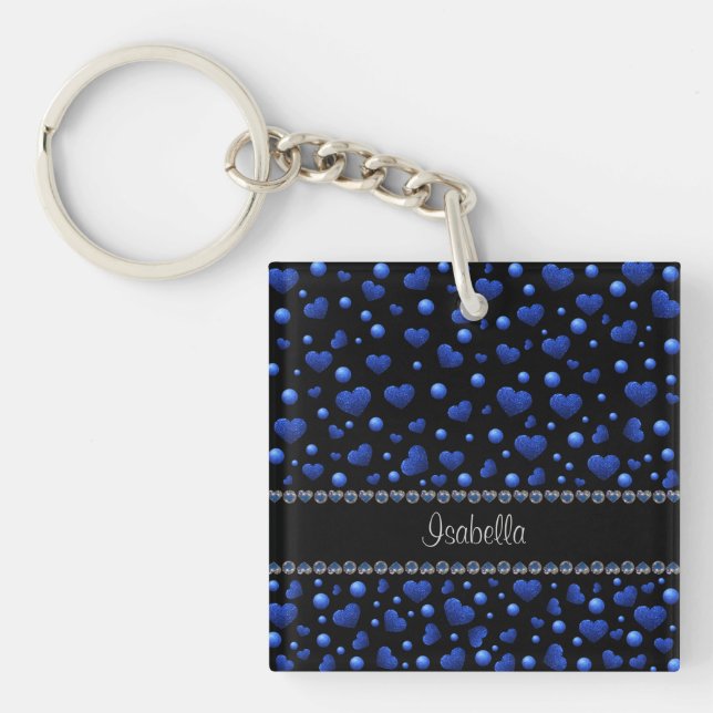 Anpassat namn, blått hjärta glitter mönster (Framsidan)