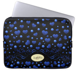 Anpassat namn, blått hjärta glitter mönster laptop fodral