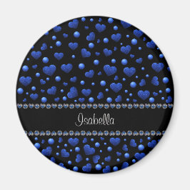 Anpassat namn, blått hjärta glitter mönster magnet