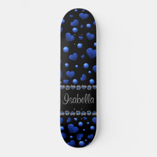 Anpassat namn, blått hjärta glitter mönster mini skateboard bräda 18,5 cm