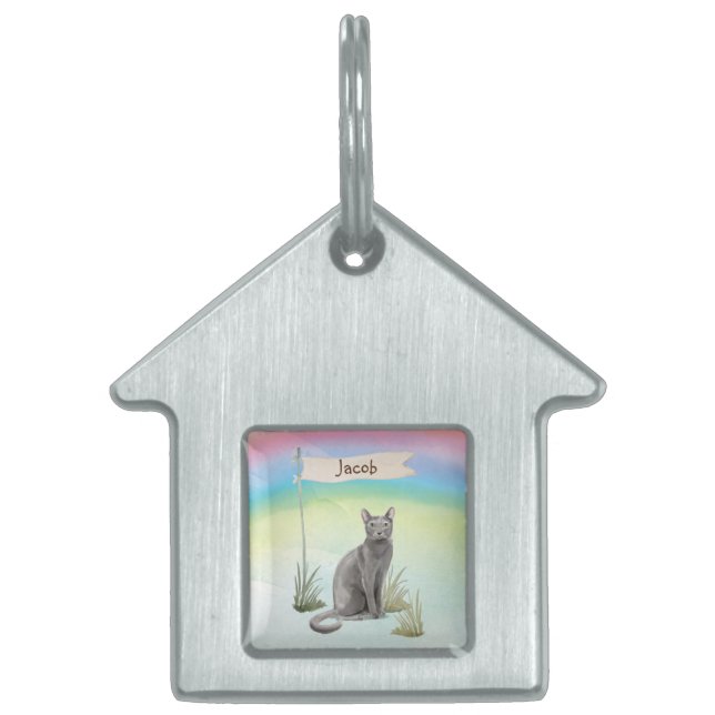 Anpassat namn Blått ryskt kattkött ID-bricka Husdjur (Framsidan)