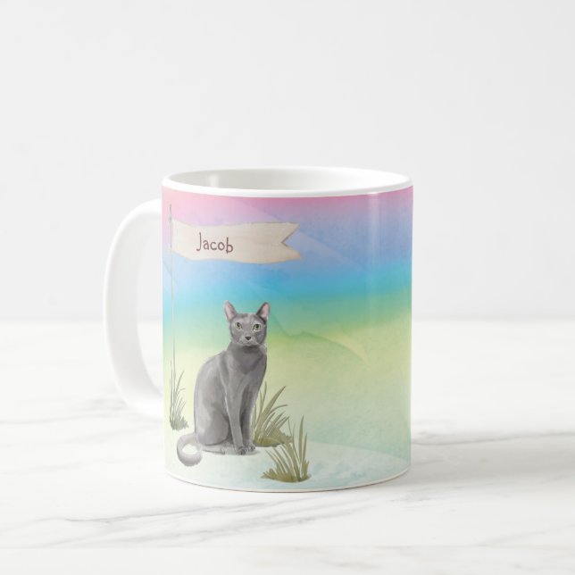 Anpassat namn Blått ryskt kattkött Kaffemugg (Framsida vänster)