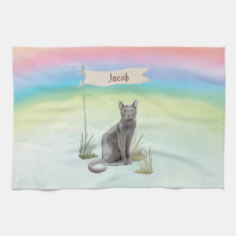 Anpassat namn Blått ryskt kattkött Kökshandduk