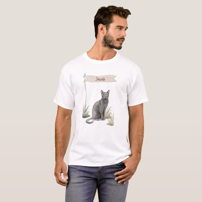Anpassat namn Blått ryskt kattkött T Shirt (Hel framsida)