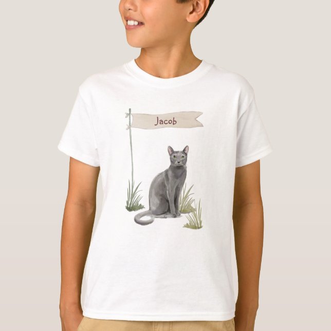 Anpassat namn Blått ryskt kattkött T Shirt (Framsida)
