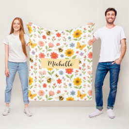 Anpassat Namn Blommig Bipjäll Fleecefilt