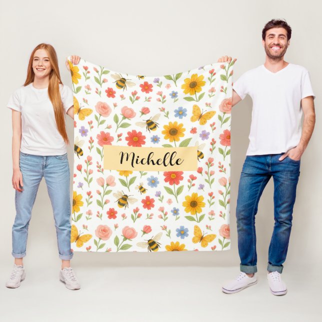 Anpassat Namn Blommig Bipjäll Fleecefilt (På plats)