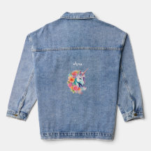 Anpassat Namn Blommig Enhörning Barn Denim Jacka