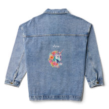 Anpassat Namn Blommig Enhörning Barn Denim Jacka