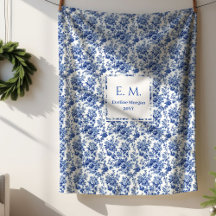 Anpassat Namn Blommig Toile Blå Filt Bästa Gåva