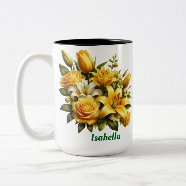 Anpassat namn blommigt 2-tonkaffe Mugg, 15 oz Två-Tonad Mugg (Vänster)