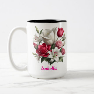 Anpassat namn blommigt 2-tonkaffe Mugg, 15 oz Två-Tonad Mugg