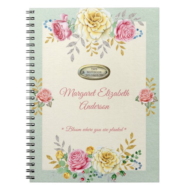 Anpassat namn, Blommigt Ro Guld-offert Anteckningsbok (Framsidan)