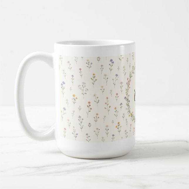 Anpassat namn blomster monogram schal - Elegant gå Kaffemugg (Vänster)