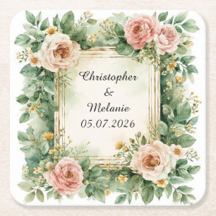 🌸 Anpassat namn blomsterakvarell 💐 Underlägg Papper Kvadrat