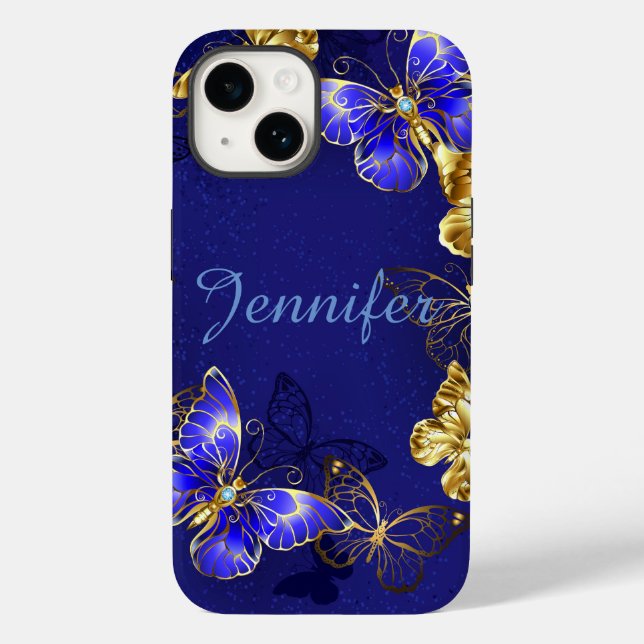 Anpassat namn Blue Butterfly iPhone/IPad Case (Baksida)