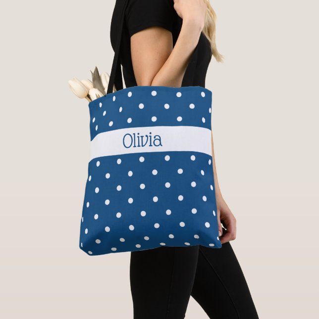 Anpassat namn Blue White Polka Dot Mönster Tygkasse (Närbild)