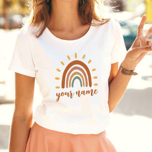 Anpassat namn Boho Earth Tone Rainbow Sol T Shirt