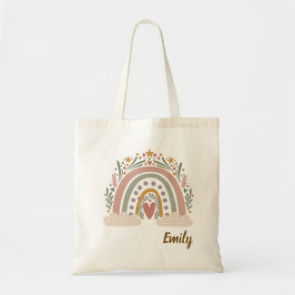 Anpassat namn Boho Rainbow Tote Bag Tygkasse