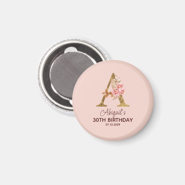 Anpassat Namn Bokstav A Guld Rosa Rosor Magnet (Front/Back)