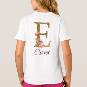 Anpassat namn Bokstav E Guld Folie Rosafärgade ros T Shirt