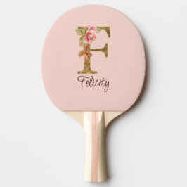 Anpassat namn Bokstav F Guld Folie Rosé Rosa Rosor Pingisracket
