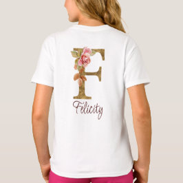 Anpassat namn Bokstav F Guld Folie Rosé Rosa Rosor T Shirt