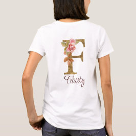 Anpassat namn Bokstav F Guld Folie Rosé Rosa Rosor T Shirt