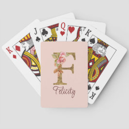 Anpassat namn Bokstav F Guld Folie Roséblommor Casinokort