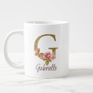 Anpassat namn bokstav G Guld Folie Rosé Rosa Rosor Jumbo Mugg