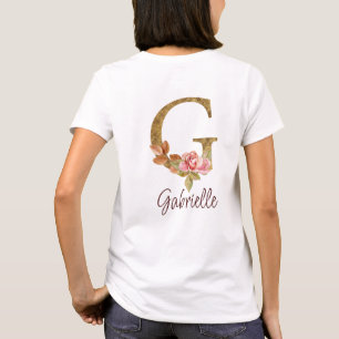 Anpassat namn Bokstav G Guld Folie Rosé Rosa Rosor T Shirt