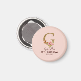 Anpassat namn Bokstav G Guld Rosa Rosor Magnet