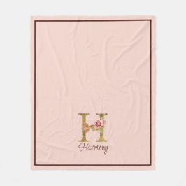 Anpassat namn Bokstav H Guld Folie Rosa Rosa Rosor Fleecefilt