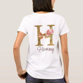 Anpassat namn Bokstav H Guld Folie Rosblommor T Shirt