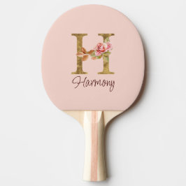 Anpassat namn bokstav H Guld Folie Rosé Rosa Rosor Pingisracket