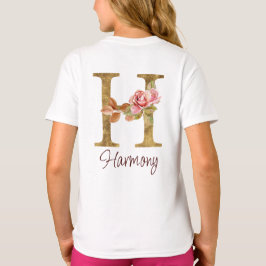 Anpassat namn bokstav H Guld Folie Rosé Rosa Rosor T Shirt