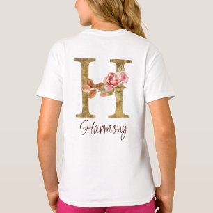 Anpassat namn bokstav H Guld Folie Rosé Rosa Rosor T Shirt