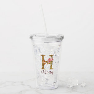 Anpassat namn bokstav H Guld Folie Rosé Rosa Rosor Take Away Mugg