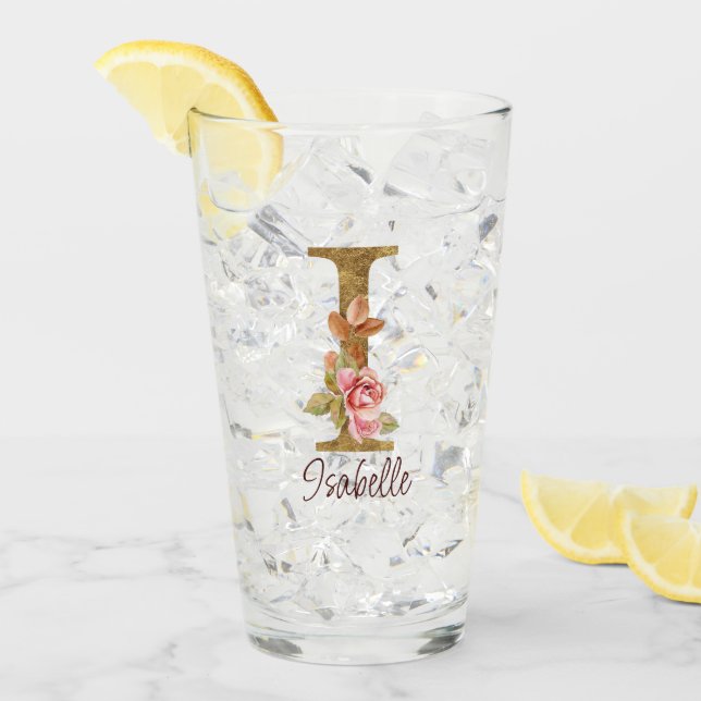 Anpassat namn bokstav I Guld Folie Blush Rosa Roso Glaskopp (Framsida Ice)