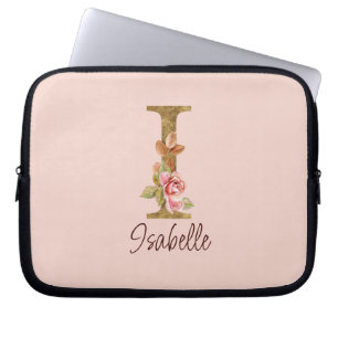 Anpassat namn bokstav I Guld Folie Rosa Rosa Rosor Laptop Fodral
