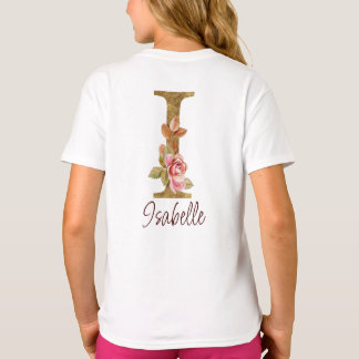 Anpassat namn bokstav I Guld Folie Rosa Rosor T Shirt