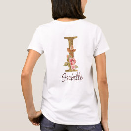 Anpassat namn Bokstav I Guld Folie Rosa Rosor T Shirt